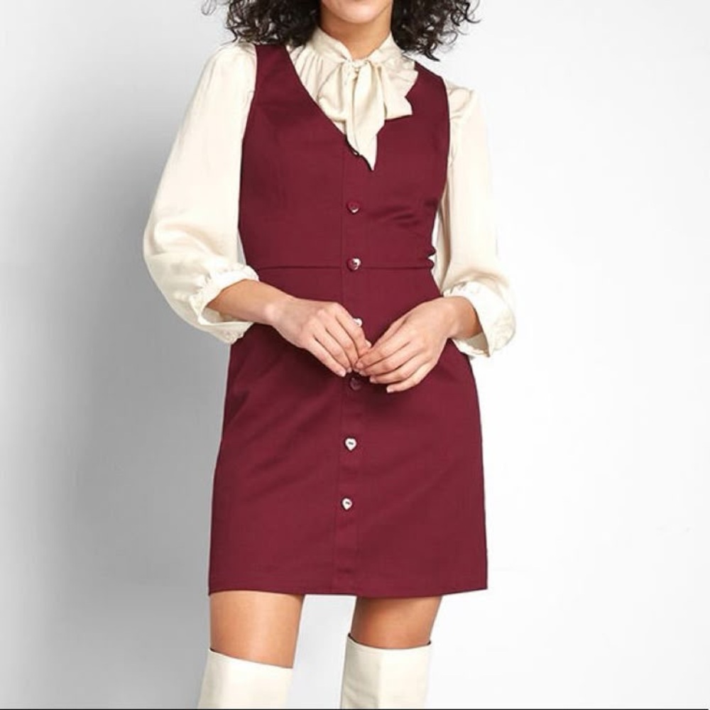 Modcloth Burgundy Mini Dress with Cream Blouse Detail